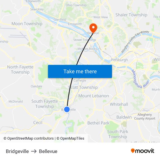 Bridgeville to Bellevue map