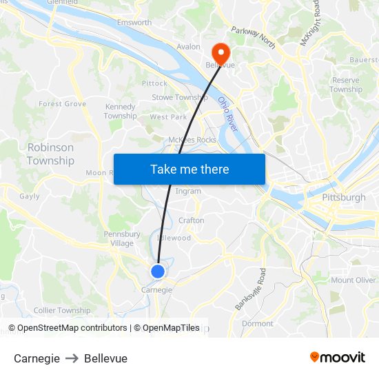 Carnegie to Bellevue map