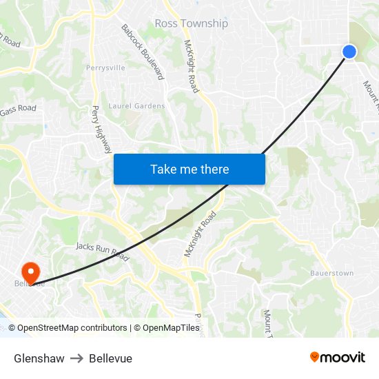 Glenshaw to Bellevue map