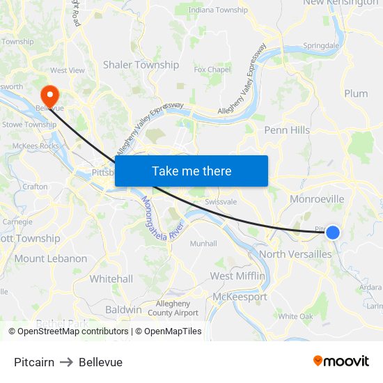 Pitcairn to Bellevue map