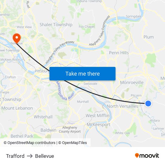 Trafford to Bellevue map