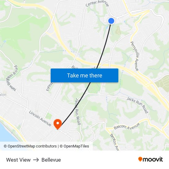 West View to Bellevue map