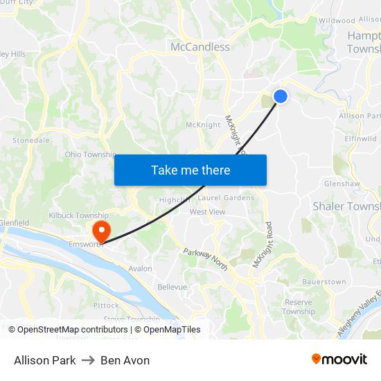 Allison Park to Ben Avon map