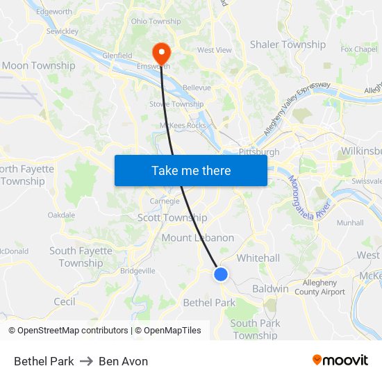 Bethel Park to Ben Avon map