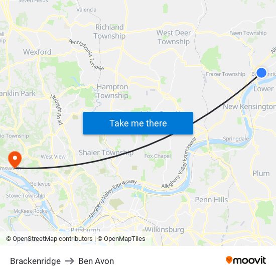 Brackenridge to Ben Avon map