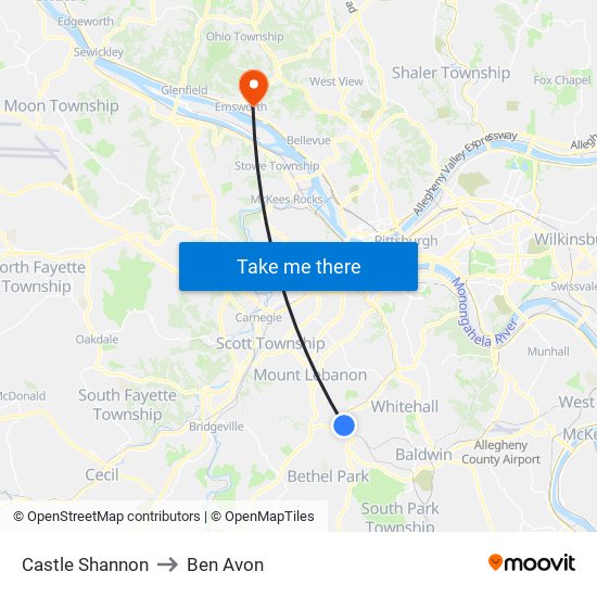 Castle Shannon to Ben Avon map