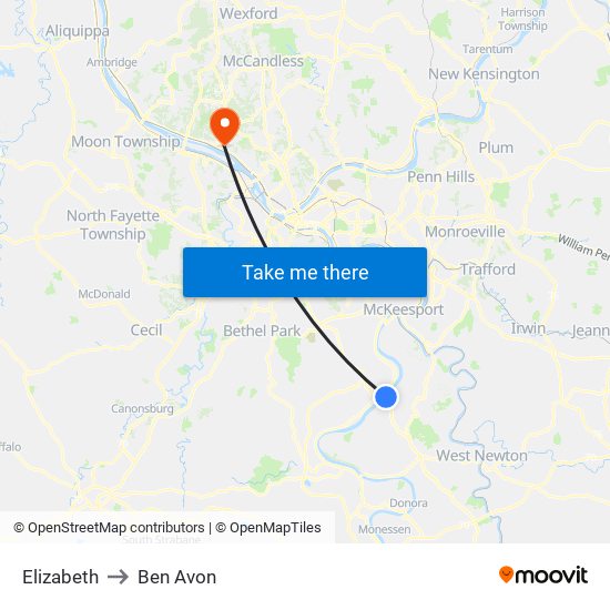 Elizabeth to Ben Avon map