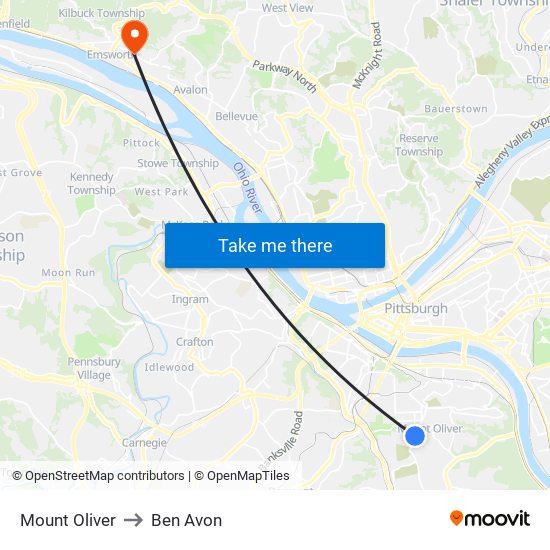 Mount Oliver to Ben Avon map