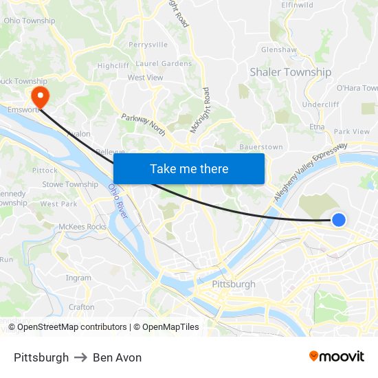 Pittsburgh to Ben Avon map