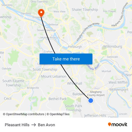 Pleasant Hills to Ben Avon map