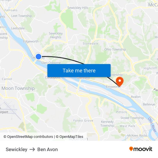 Sewickley to Ben Avon map