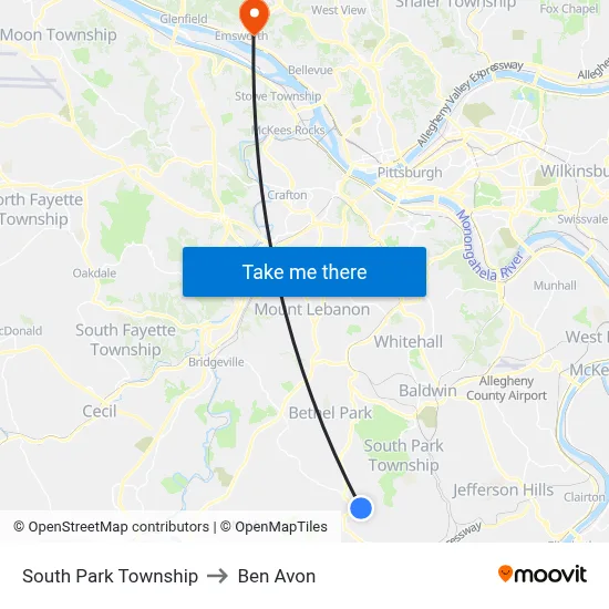 South Park Township to Ben Avon map
