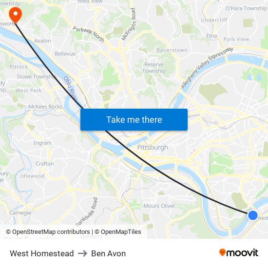 West Homestead to Ben Avon map