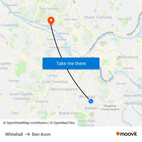 Whitehall to Ben Avon map