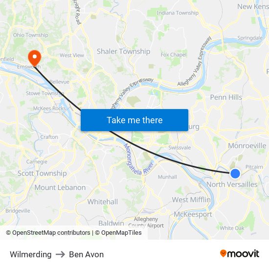 Wilmerding to Ben Avon map