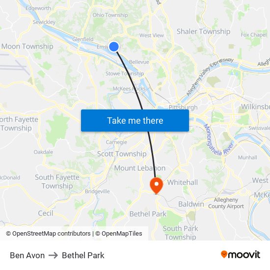 Ben Avon to Bethel Park map