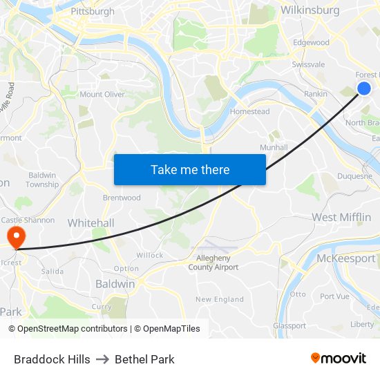 Braddock Hills to Bethel Park map