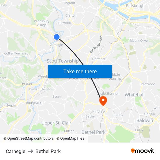 Carnegie to Bethel Park map