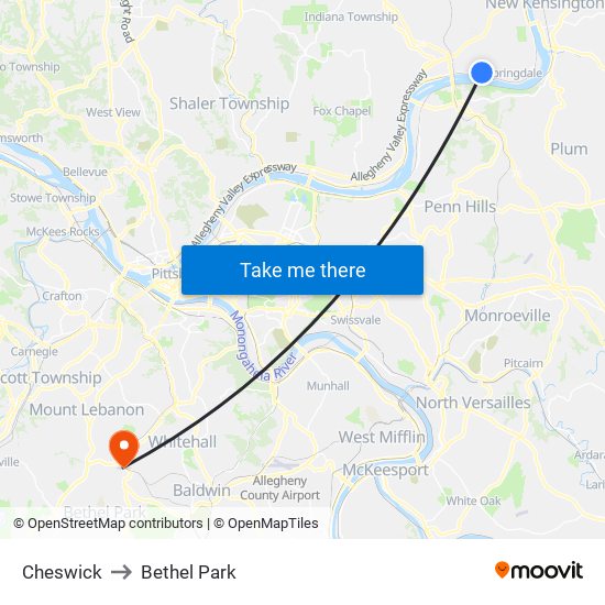 Cheswick to Bethel Park map