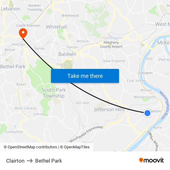 Clairton to Bethel Park map