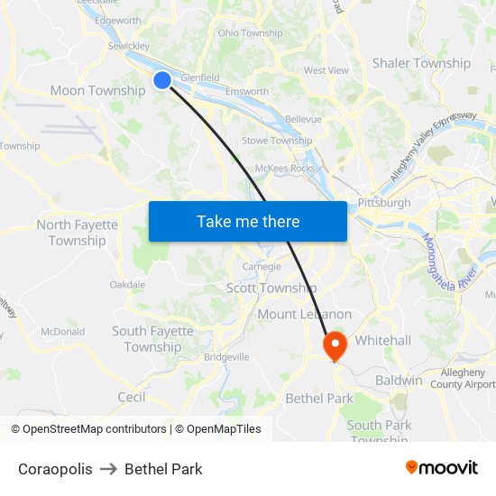 Coraopolis to Bethel Park map
