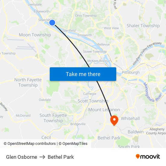 Glen Osborne to Bethel Park map