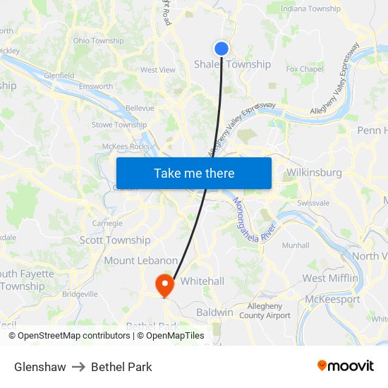 Glenshaw to Bethel Park map