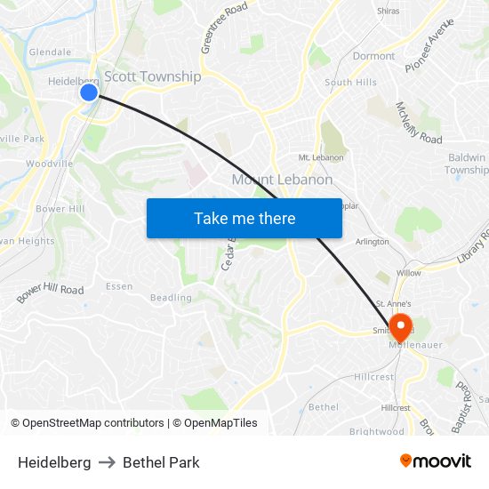 Heidelberg to Bethel Park map