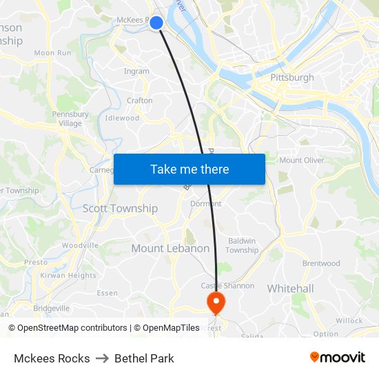 Mckees Rocks to Bethel Park map