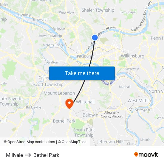 Millvale to Bethel Park map