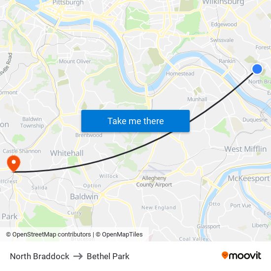 North Braddock to Bethel Park map