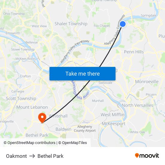 Oakmont to Bethel Park map