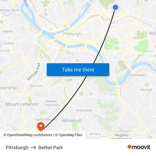 Pittsburgh to Bethel Park map