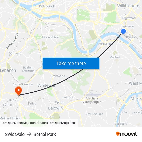 Swissvale to Bethel Park map