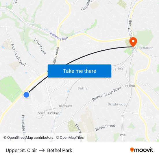 Upper St. Clair to Bethel Park map