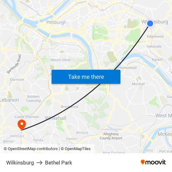 Wilkinsburg to Bethel Park map