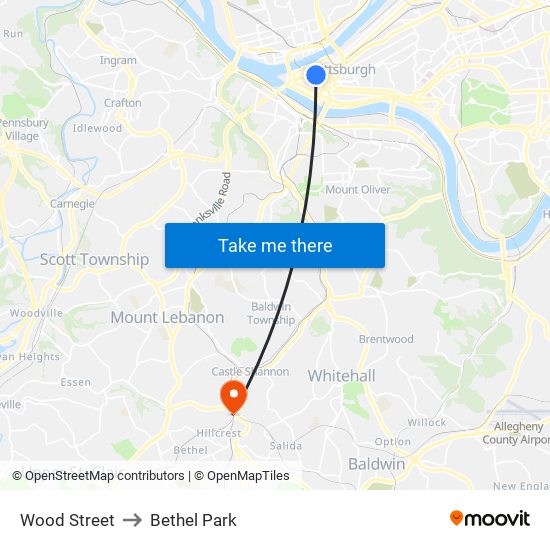 Wood Street to Bethel Park map