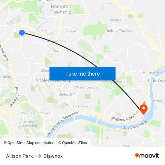 Allison Park to Blawnox map