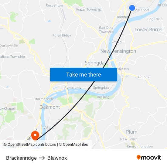 Brackenridge to Blawnox map