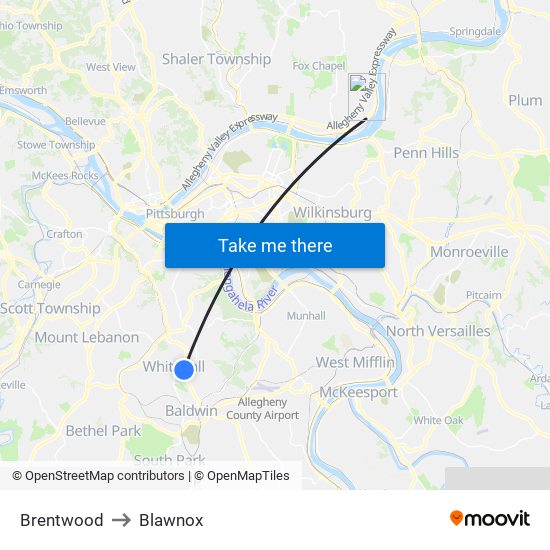 Brentwood to Blawnox map