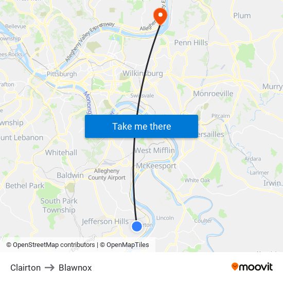 Clairton to Blawnox map