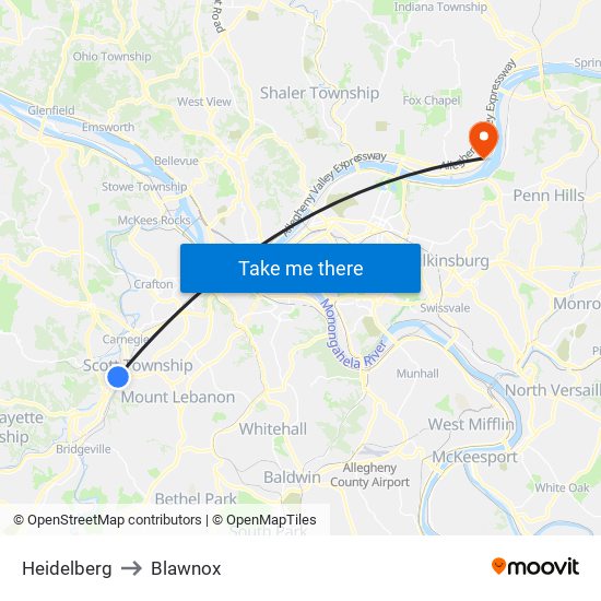 Heidelberg to Blawnox map