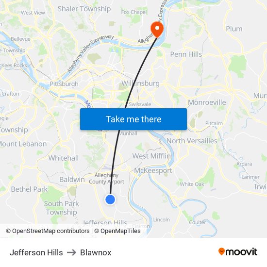 Jefferson Hills to Blawnox map