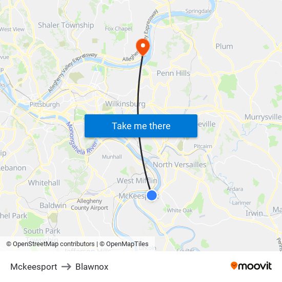 Mckeesport to Blawnox map