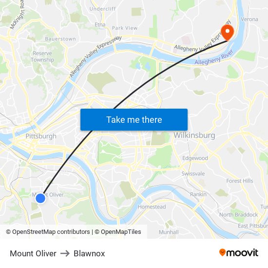 Mount Oliver to Blawnox map
