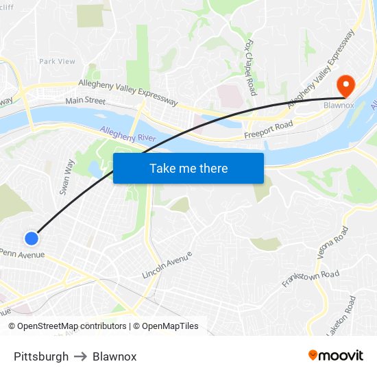 Pittsburgh to Blawnox map