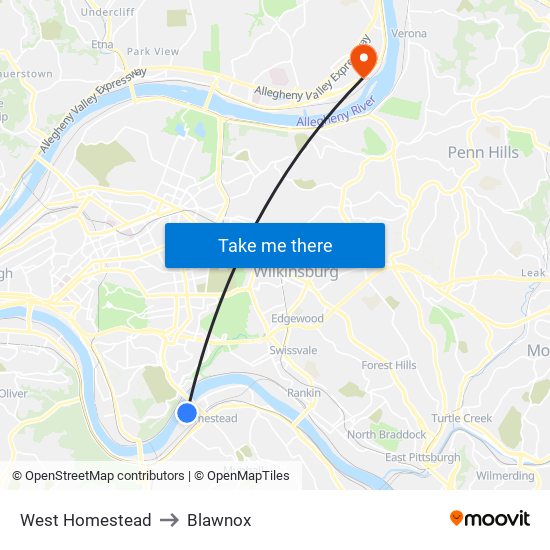 West Homestead to Blawnox map