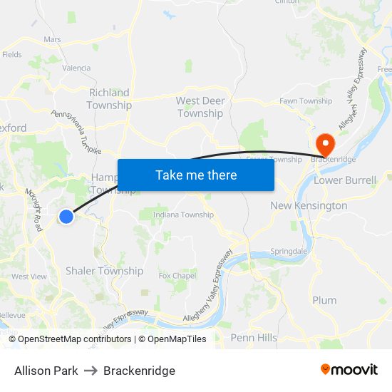 Allison Park to Brackenridge map