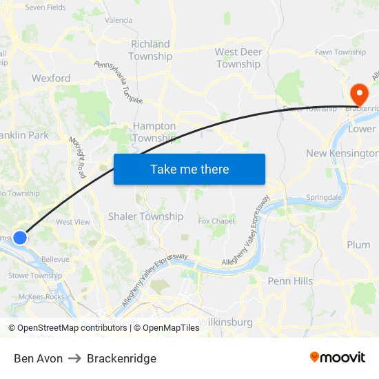 Ben Avon to Brackenridge map