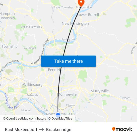 East Mckeesport to Brackenridge map